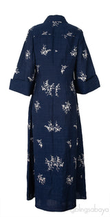 Blue Denim Floral Embroidered Dress