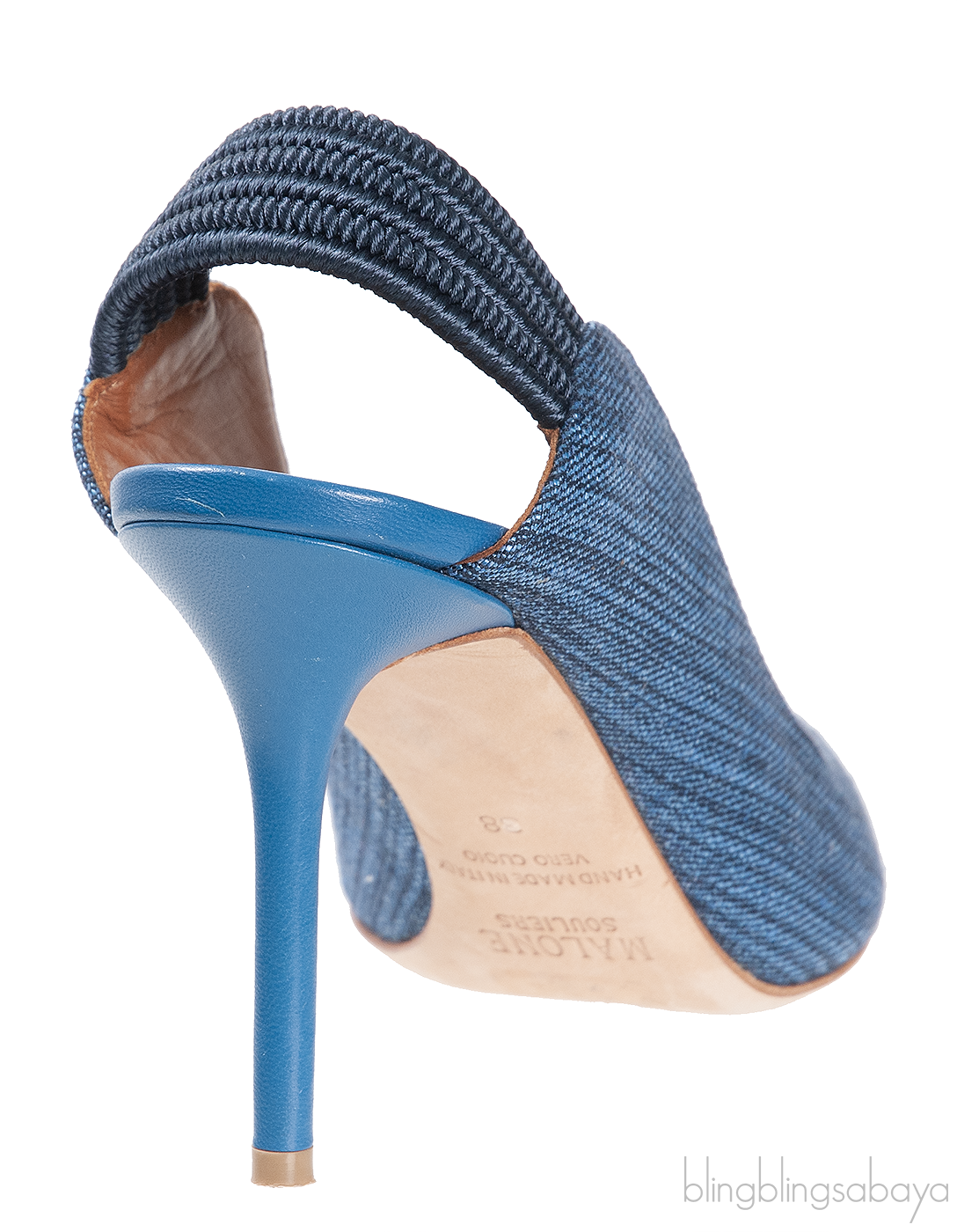 Malone Souliers Denim Pointed Toe Slingback Heels