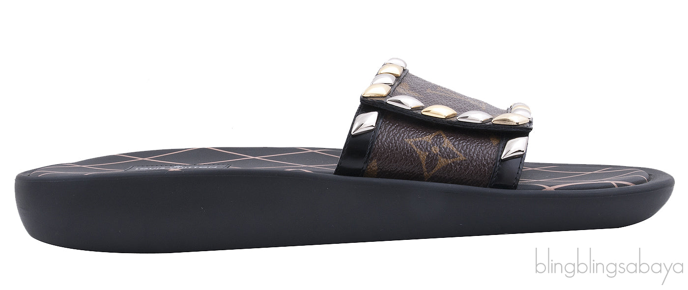 Brown Monogram Slide Sandals