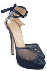 Blue Crystal Mesh Slingback Heels