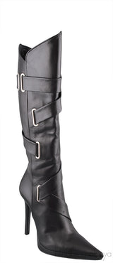 Black Leather Pointed Toe Boots