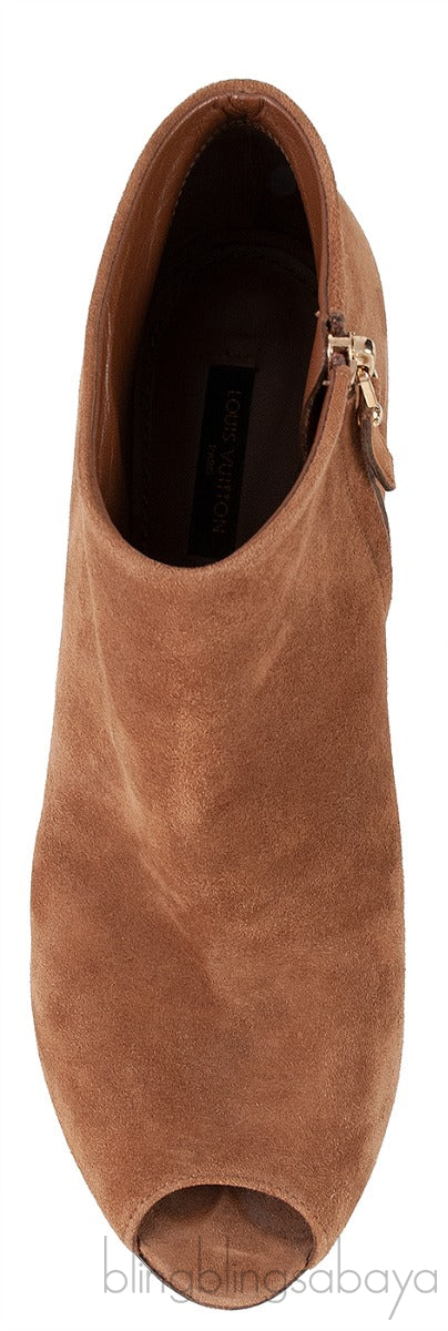 Louis Vuitton Brown Suede Peep Toe Ankle Boots