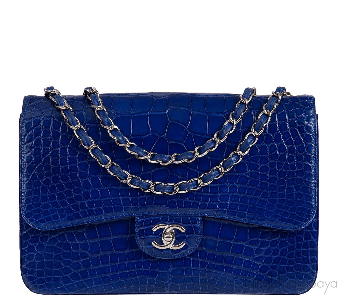 Classic Blue Iris Crocodile Jumbo Flap Bag
