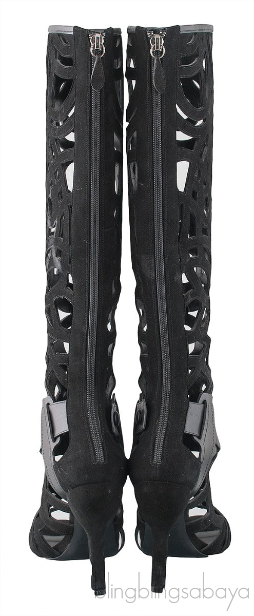 Gabo Laser-cut Suede Knee Boots
