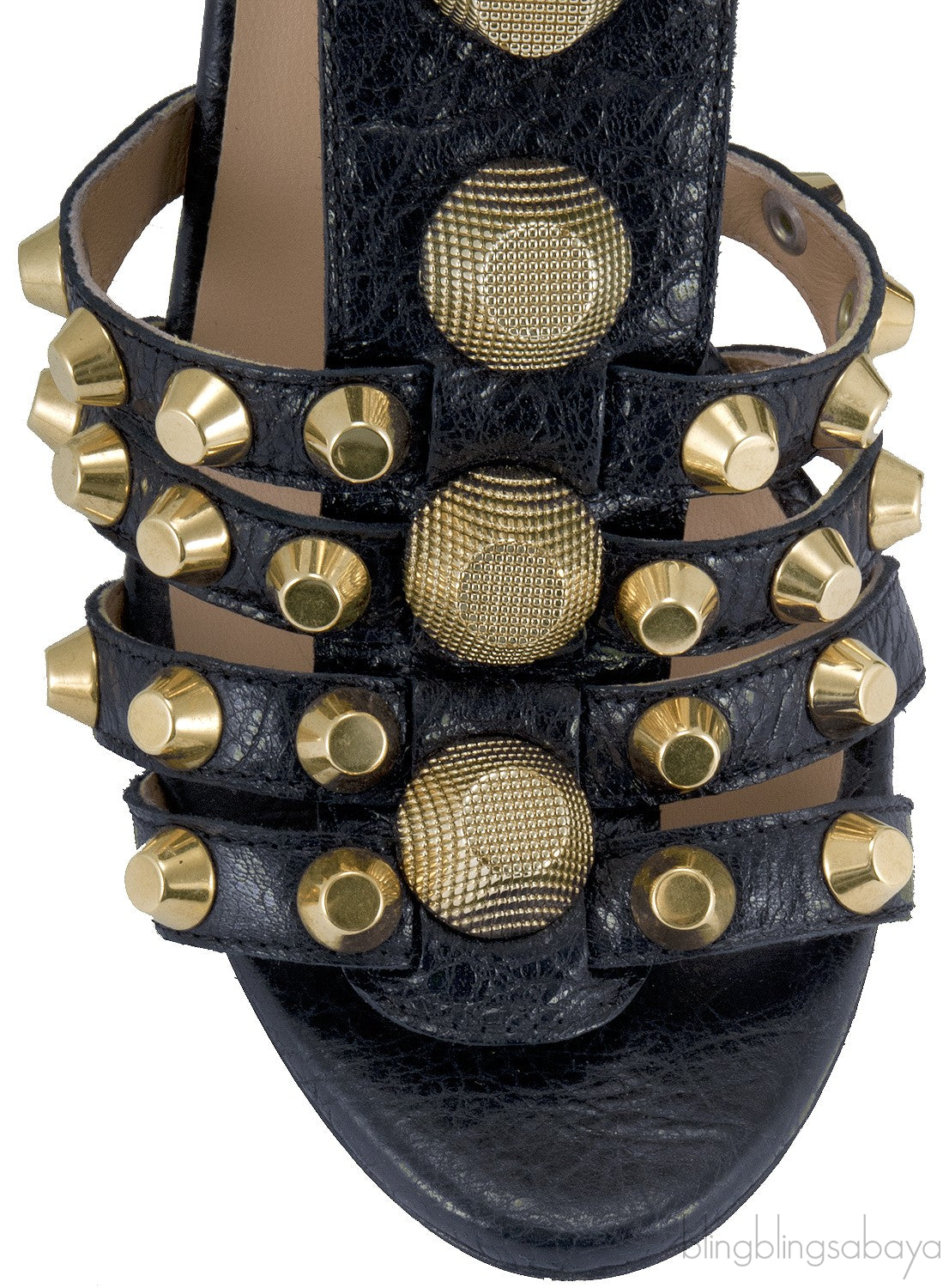 Black Leather Studded Wedge