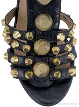 Black Leather Studded Wedge
