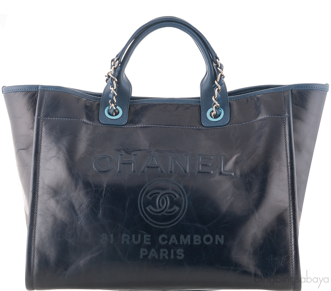 Deauville Large Blue Leather Tote