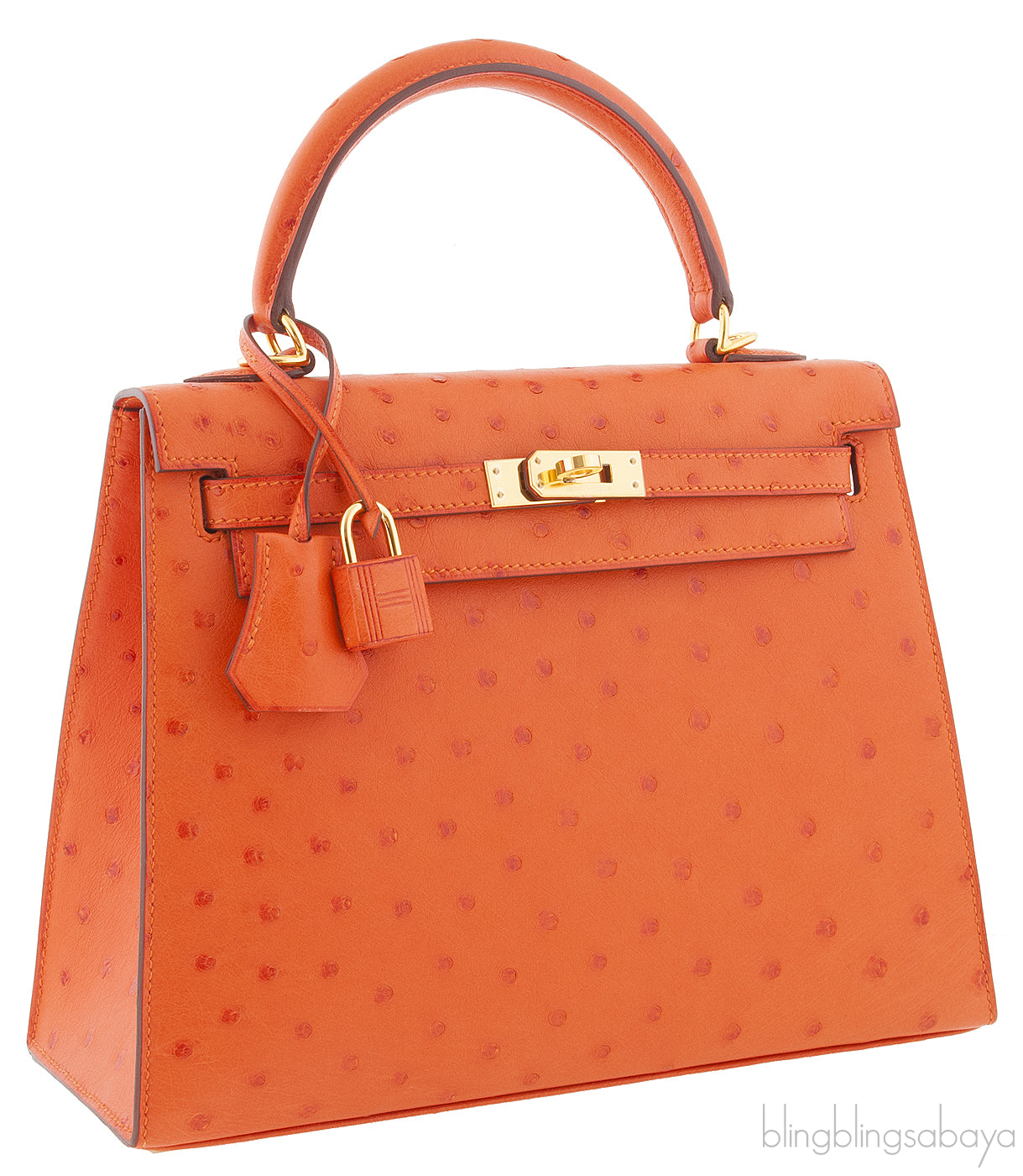 Kelly 25 Tangerine Ostrich Sellier