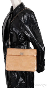 Beige Cornelia Lunch Box Crocodile Bag