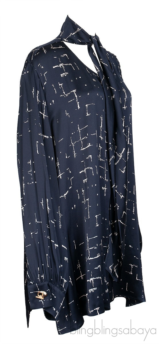 Black Printed Self-tie Blouse