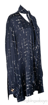 Black Printed Self-tie Blouse
