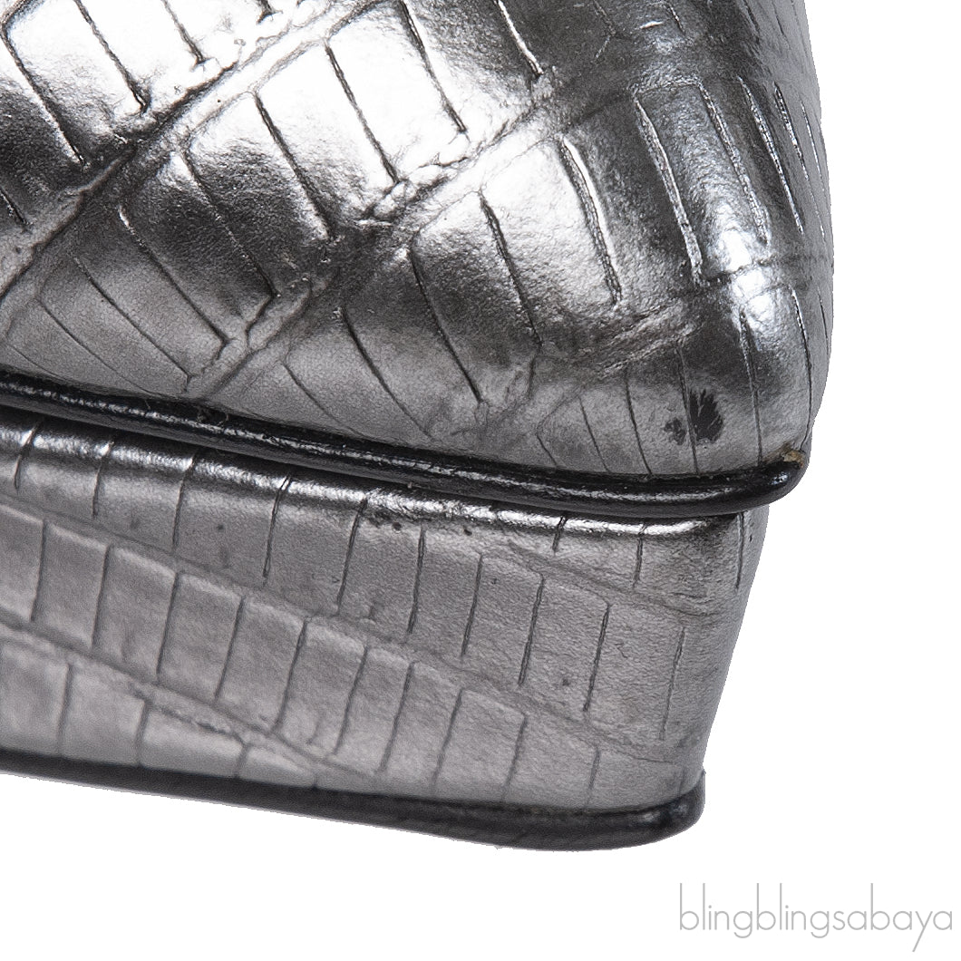 Yves Saint Laurent Gun Metal Lizard Print Pointed Pump