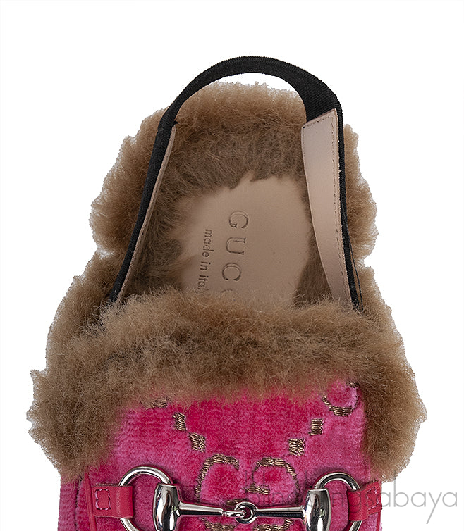 Pink Princetown GG Velvet Kids Shoes