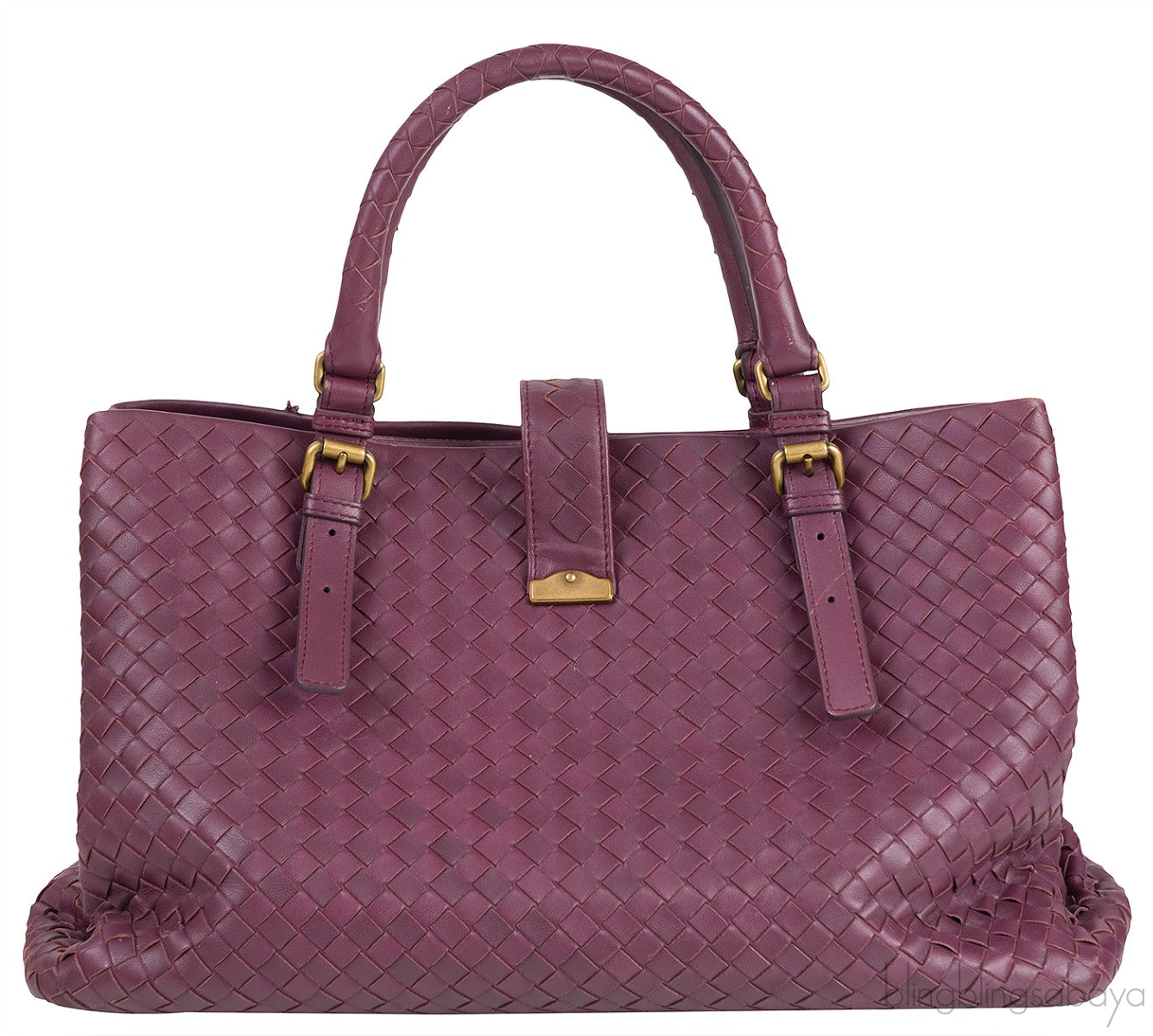 Plum Large Roma Intrecciato Leather Tote