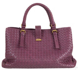 Plum Large Roma Intrecciato Leather Tote