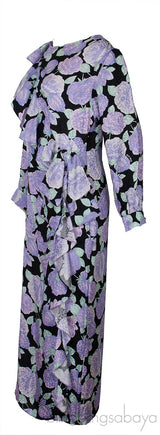Lavander Floral Print Ruffle Trim Dress