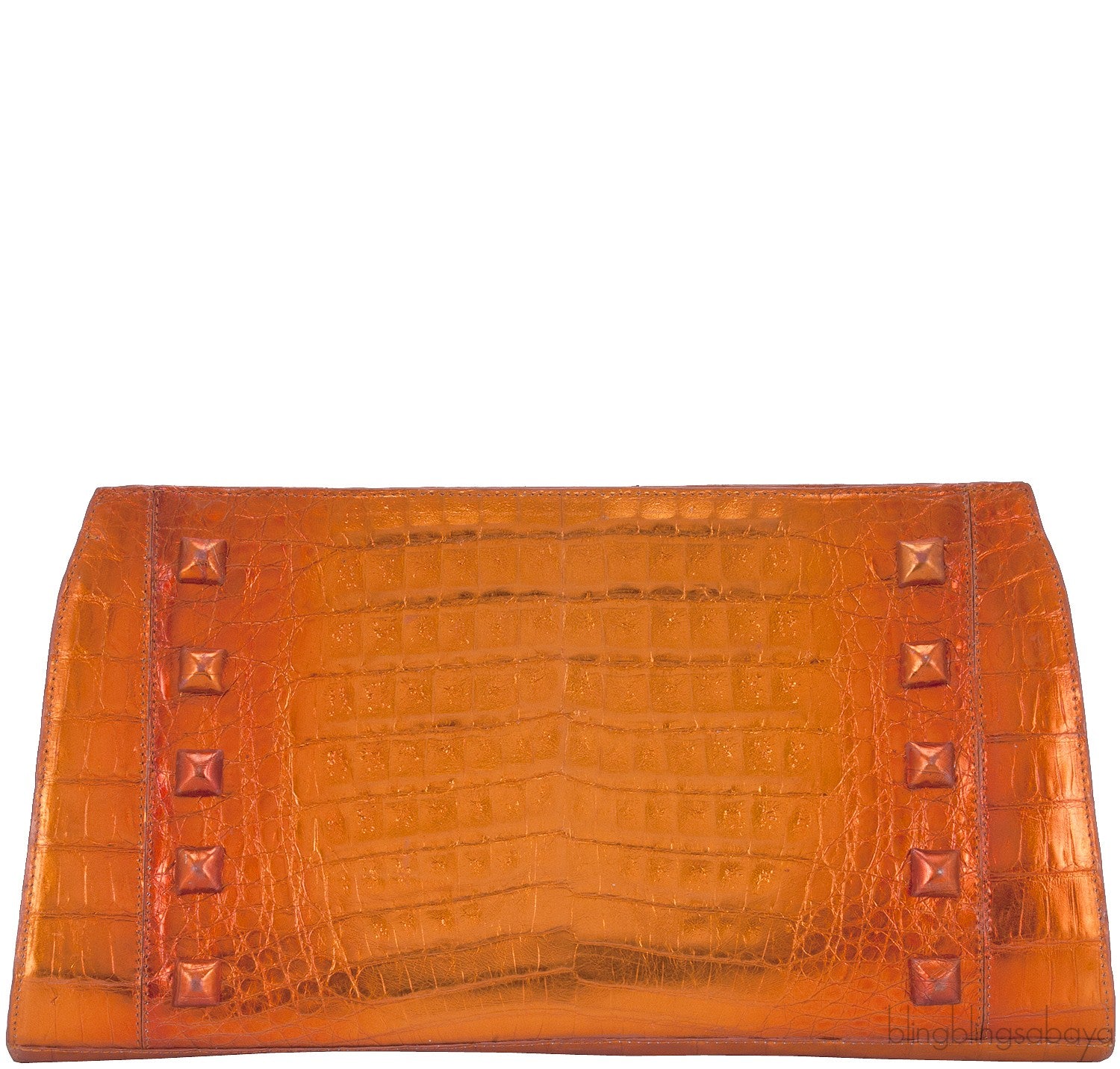 Nancy Gonzalez Orange Crocodile Studded Clutch