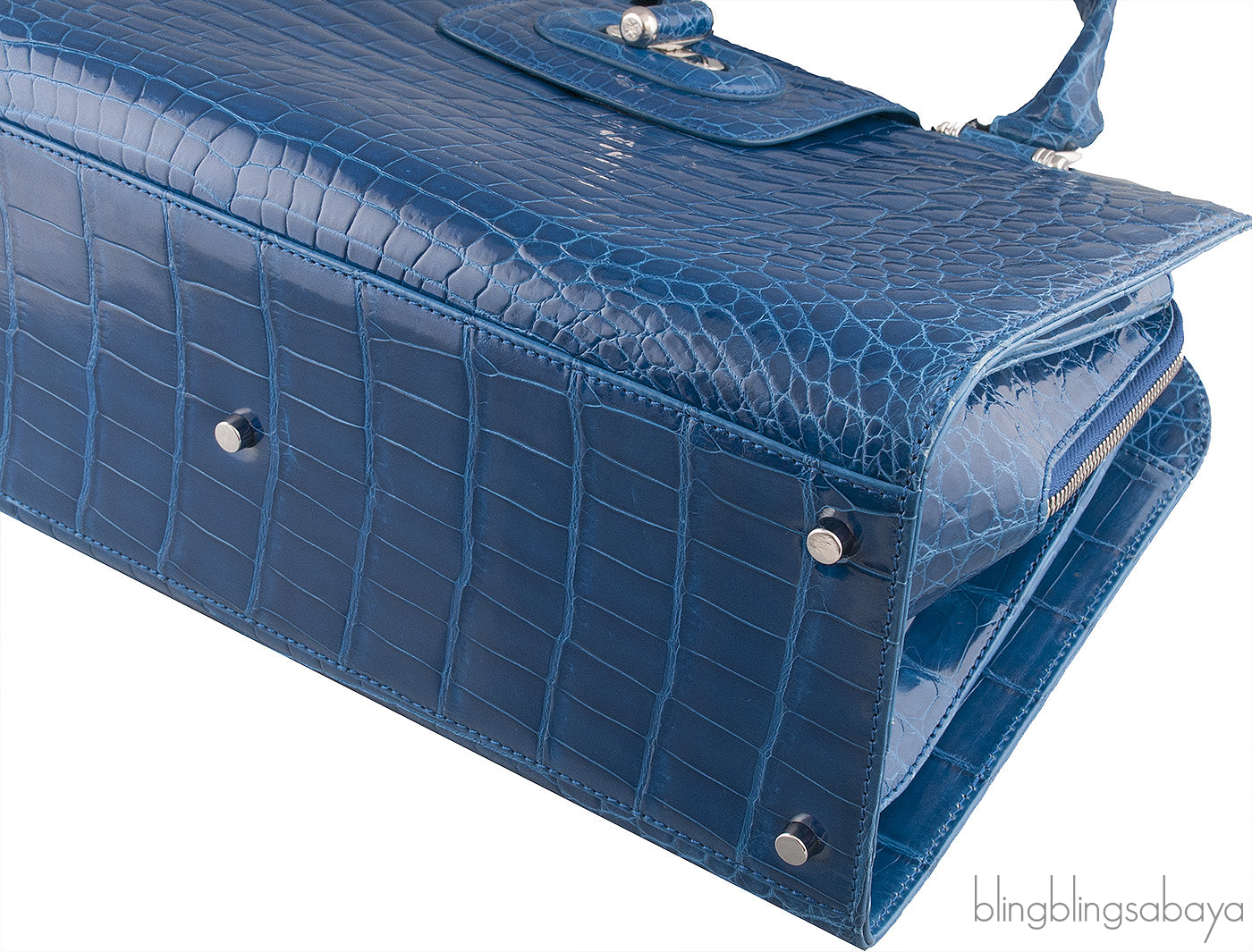 Blue Crocodile Large Top Handle Bag