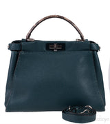 Fendi Selleria Peekaboo Dark Green Medium Python Handle Bag