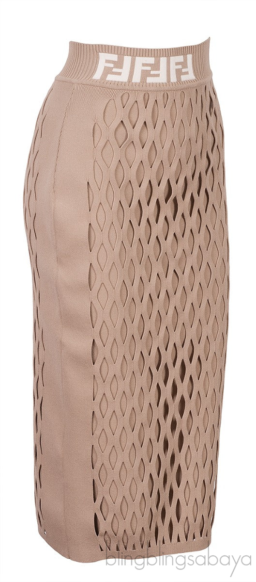 Light Brown Cut Out Knit Skirt