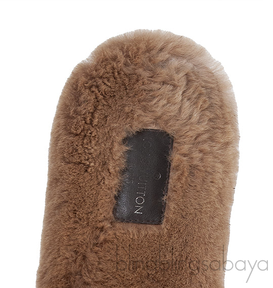 Cognac Monogram Mink Fur Slides