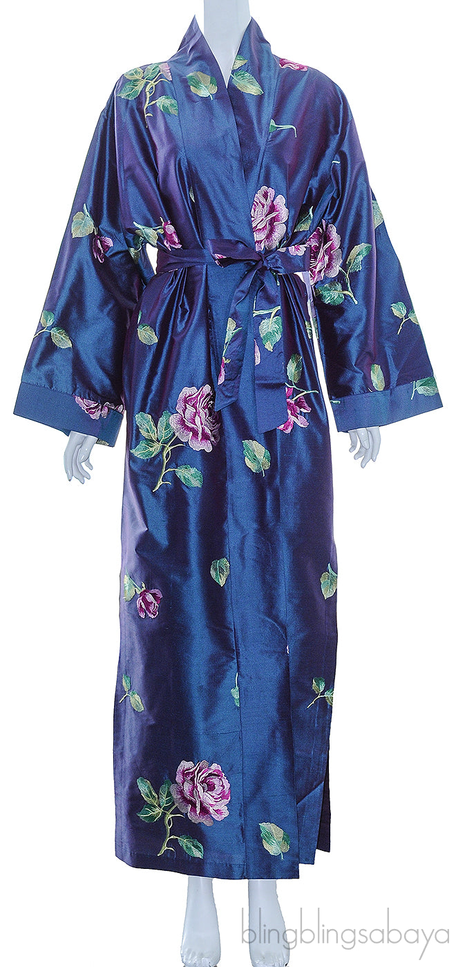 Blue Floral Embroidered Robe