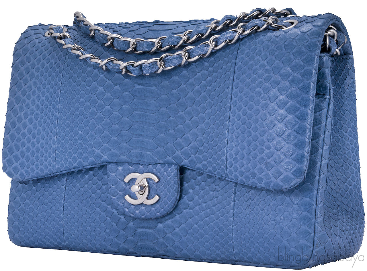 Classic Jumbo Blue Python Flap Bag