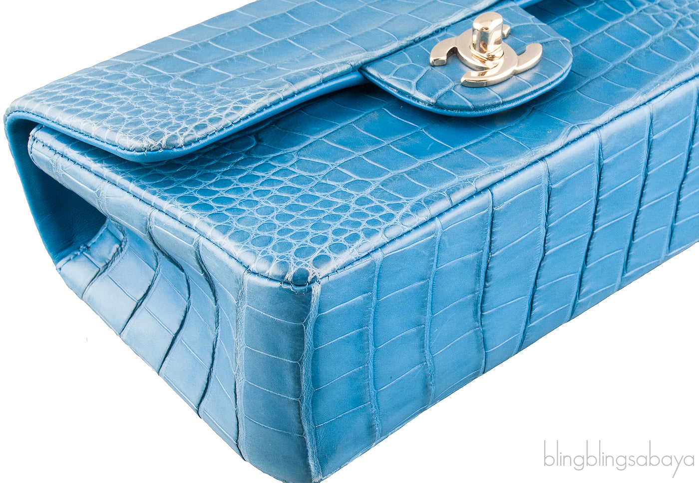 Light Blue Croc Mini Single Flap GHW