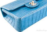 Light Blue Croc Mini Single Flap GHW