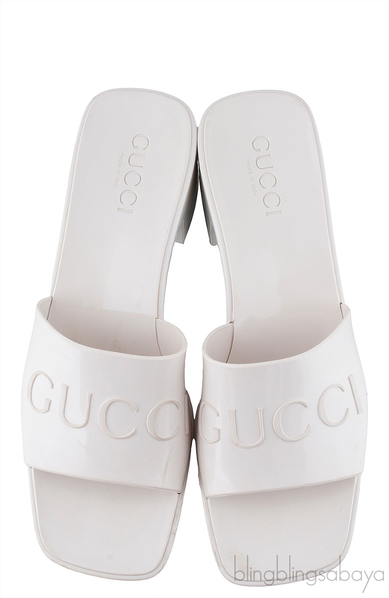 White Rubber Slide Sandals