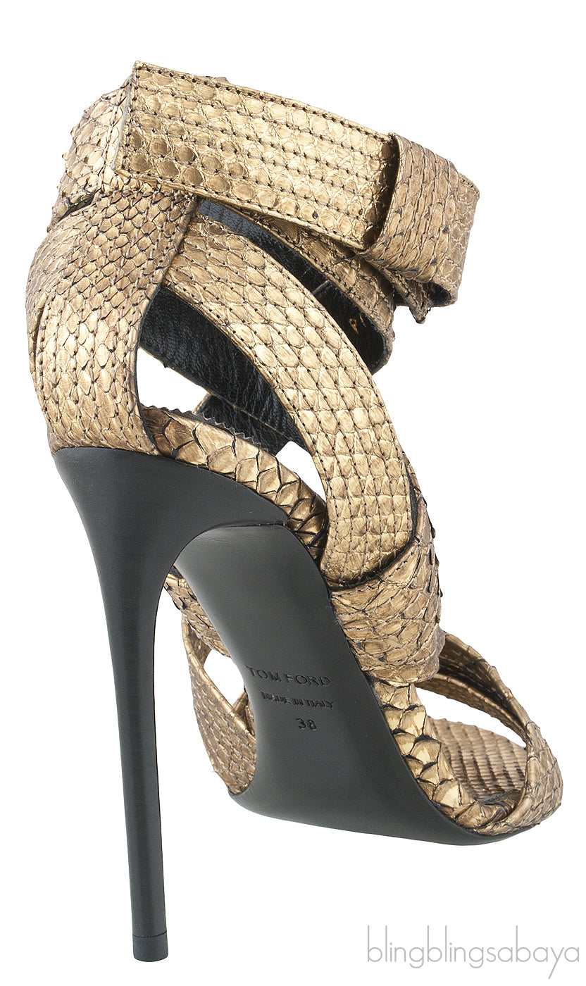 Gold Python Strappy Sandals