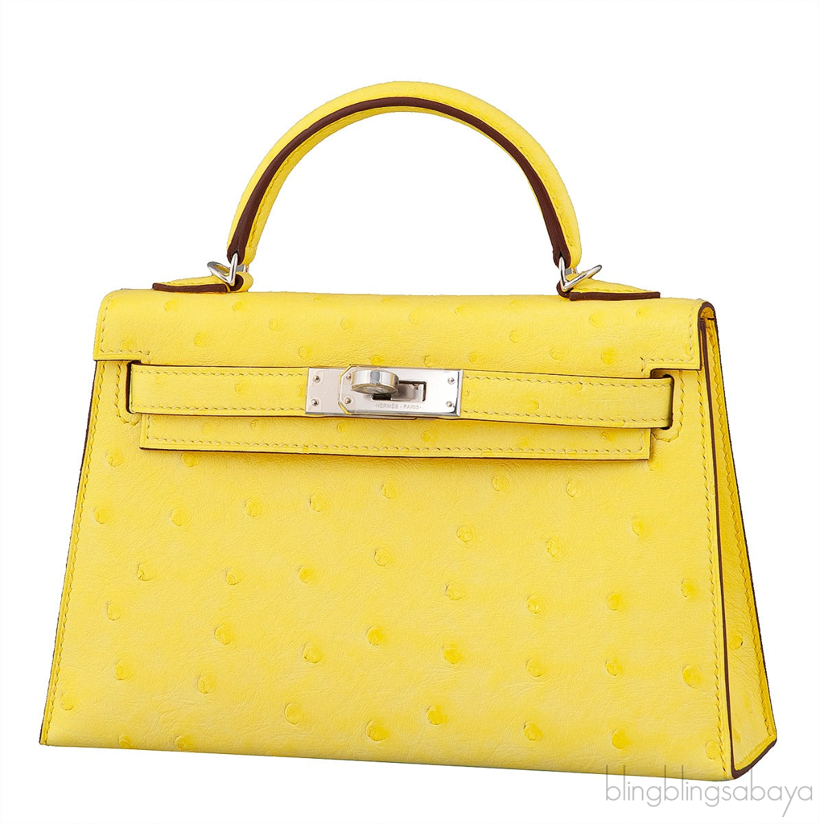 Kelly 20 Mini II Sellier Jaune Citron Ostrich PHW
