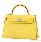 Kelly 20 Mini II Sellier Jaune Citron Ostrich PHW