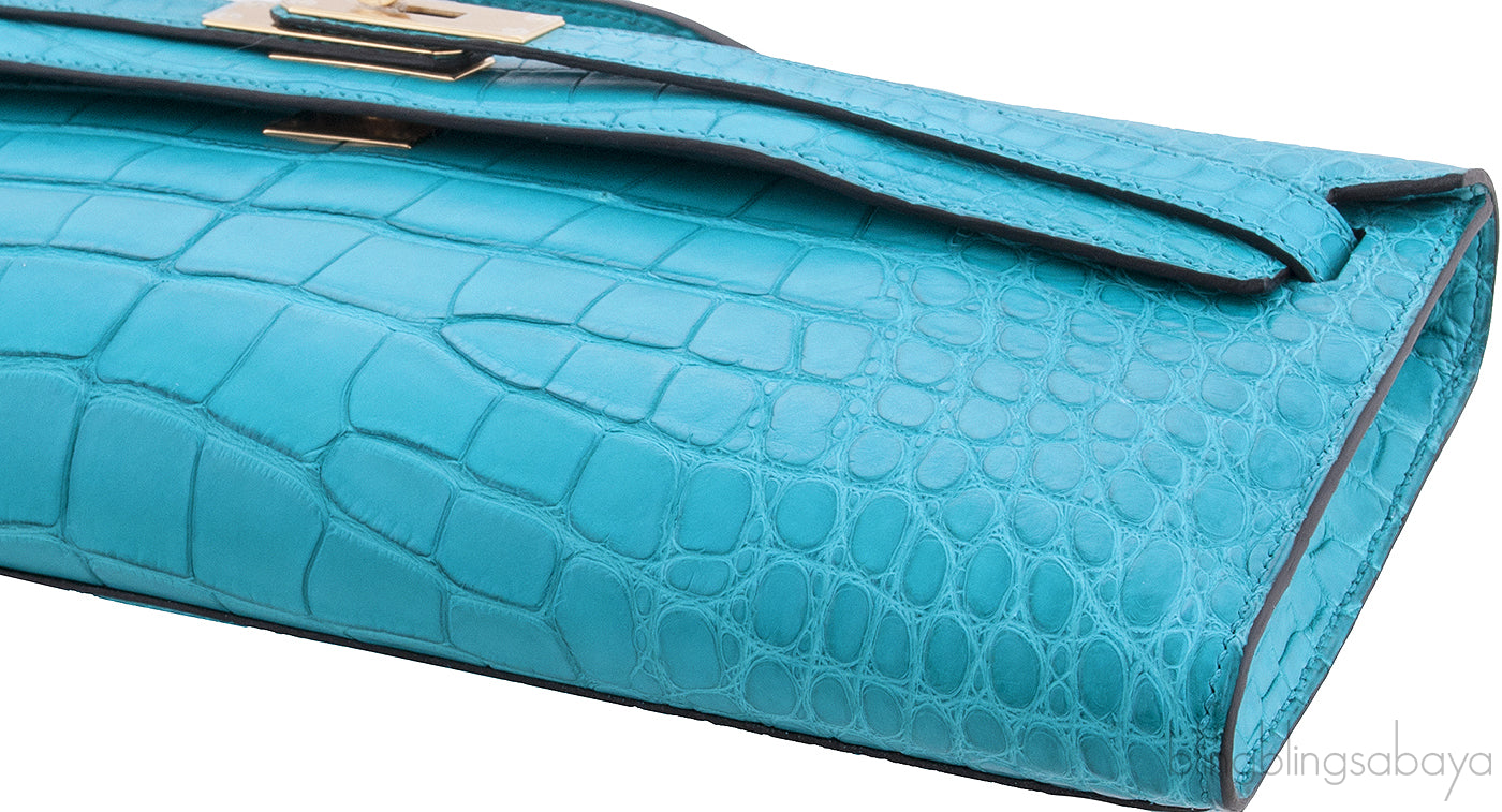 Kelly Cut Alligator Matte Bleu Paon