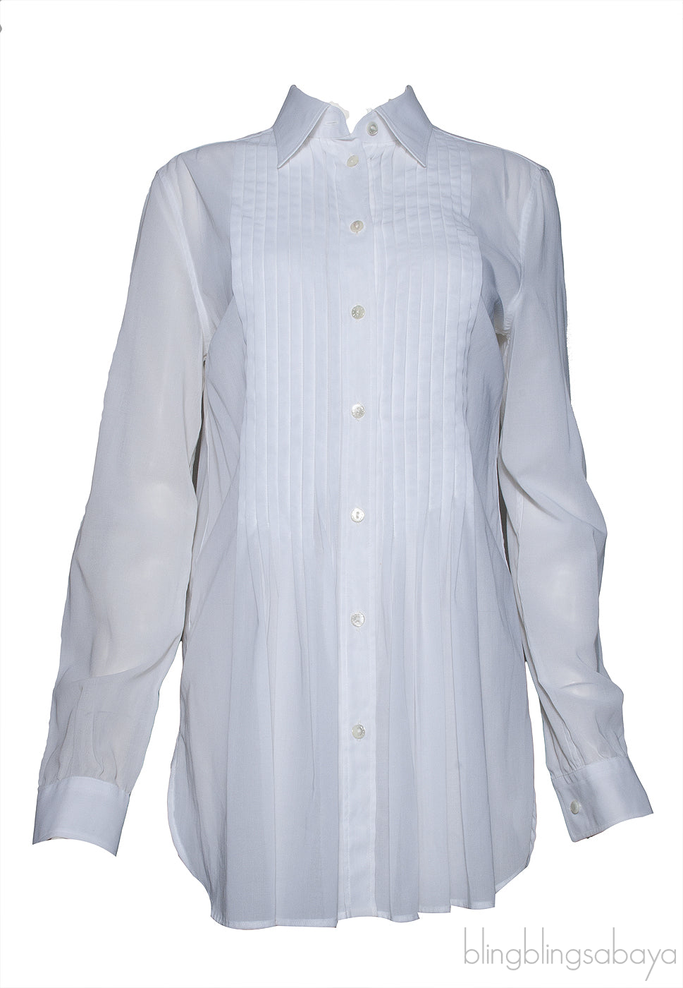 Pleated Off-white Long Sleeve Shirt