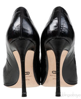 Black Croc Print Crystal Embellished Heels