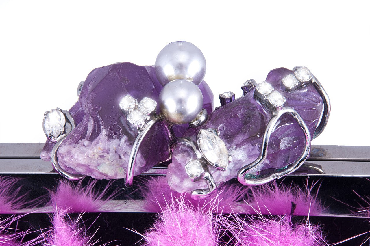 Fur Embellished Clutch Shoulder Bag