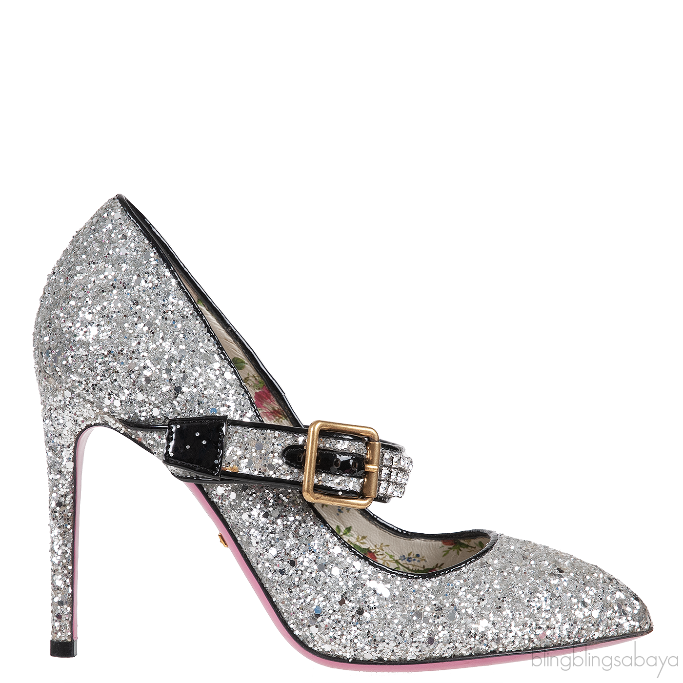 Gucci Silver Sylvie Glitter Crystal Heels
