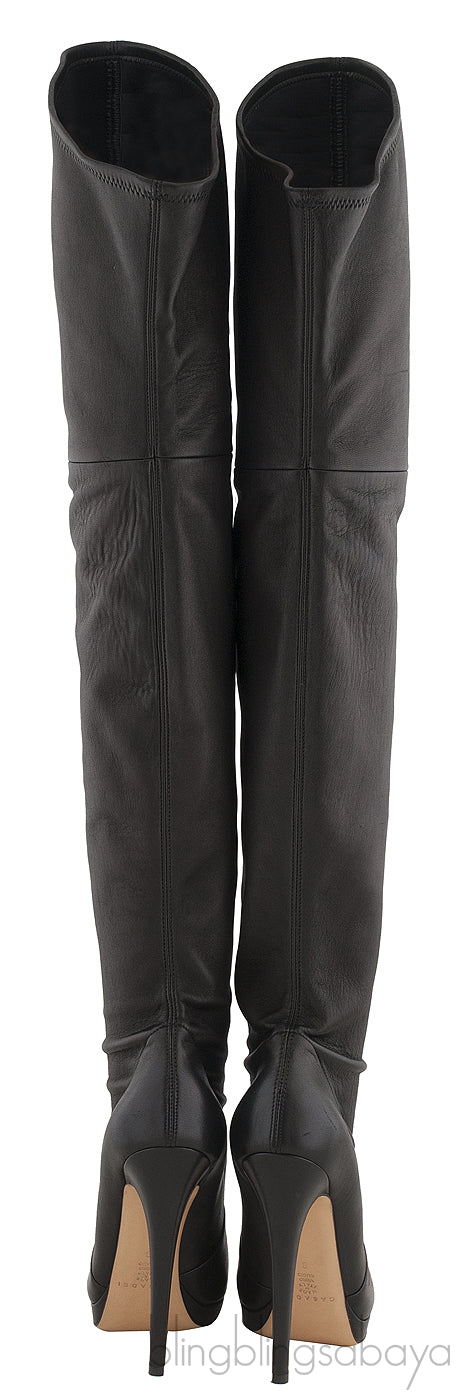 High Leg Black Leather Boots