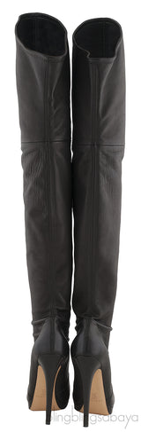 High Leg Black Leather Boots