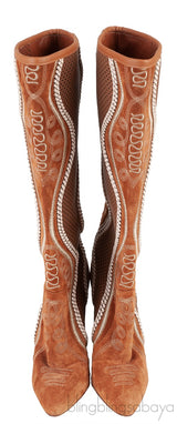 Brown Perforated Texan Knee High Boots