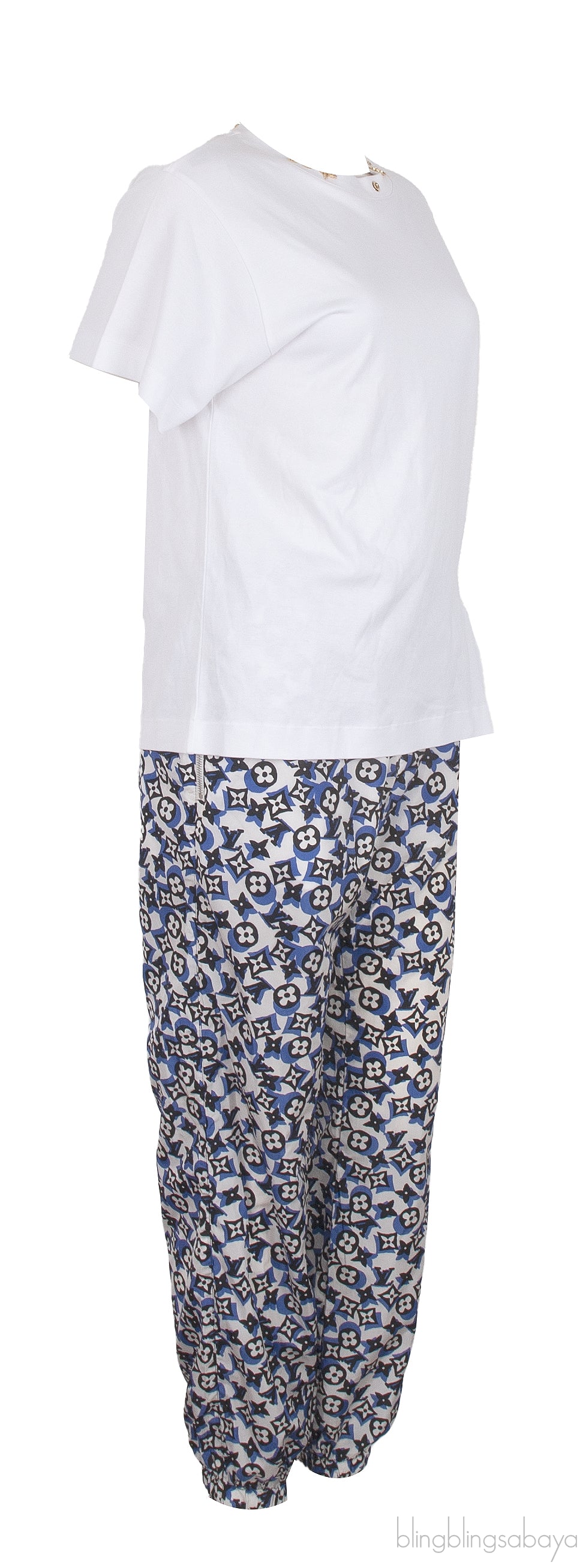 White T-Shirt and Monogram Print Trouser