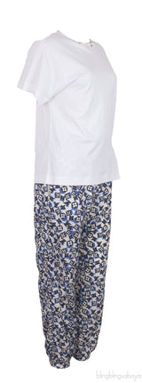 White T-Shirt and Monogram Print Trouser
