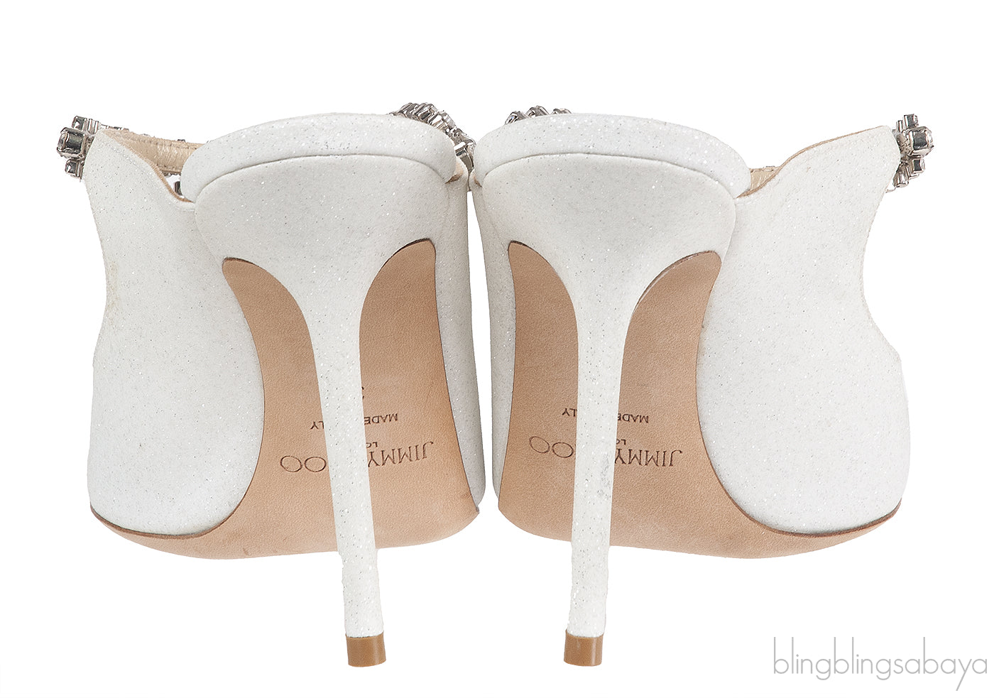 Jimmy Choo Bing White Glittery Crystal Embellished Mule 38