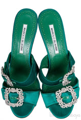 Emerald Jeweled Buckle Sandals