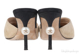 CHANEL BEIGE AND BLACK SUEDE POINTED MULE