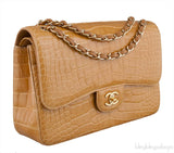 Camel Brown Crocodile Jumbo Flap Bag