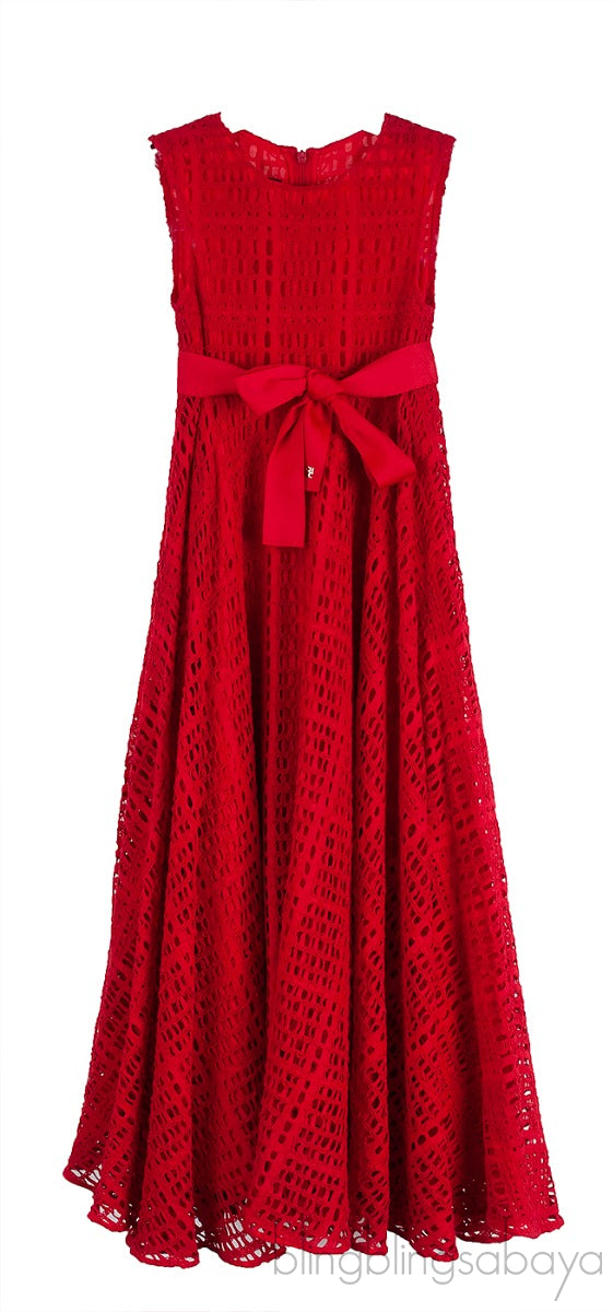Red Perforated Kids Dress
