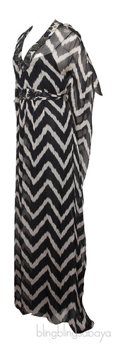 Milly Bi-color Zig-Zag Pattern Kaftan Dress