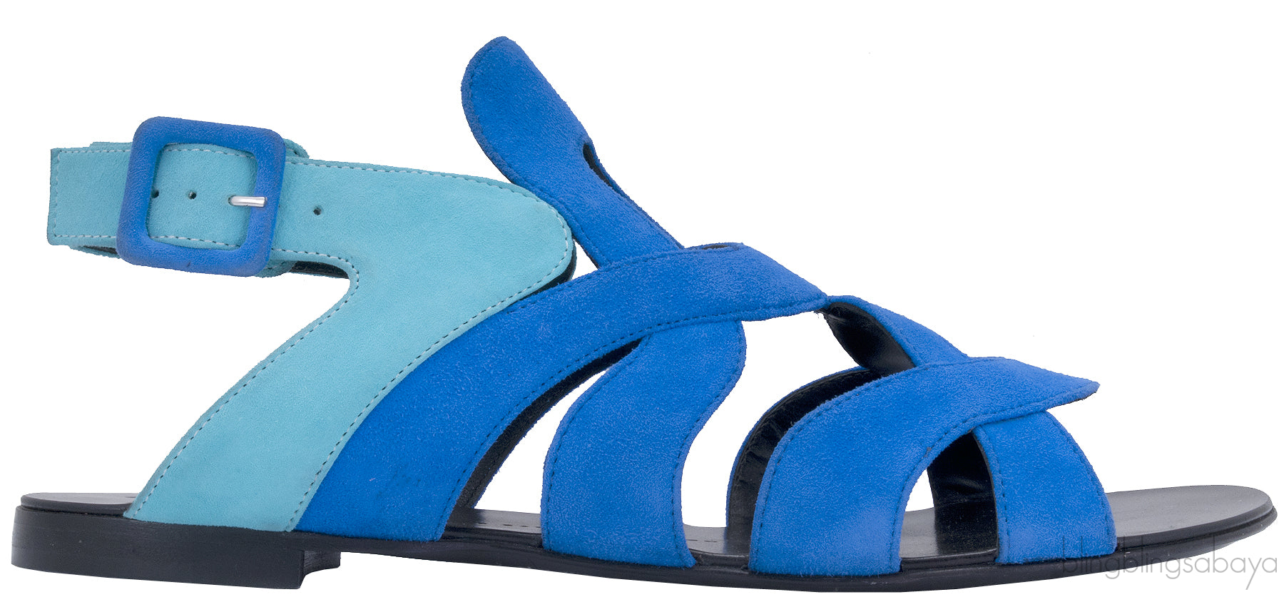 Suede Bicolor Blue Flat Sandals